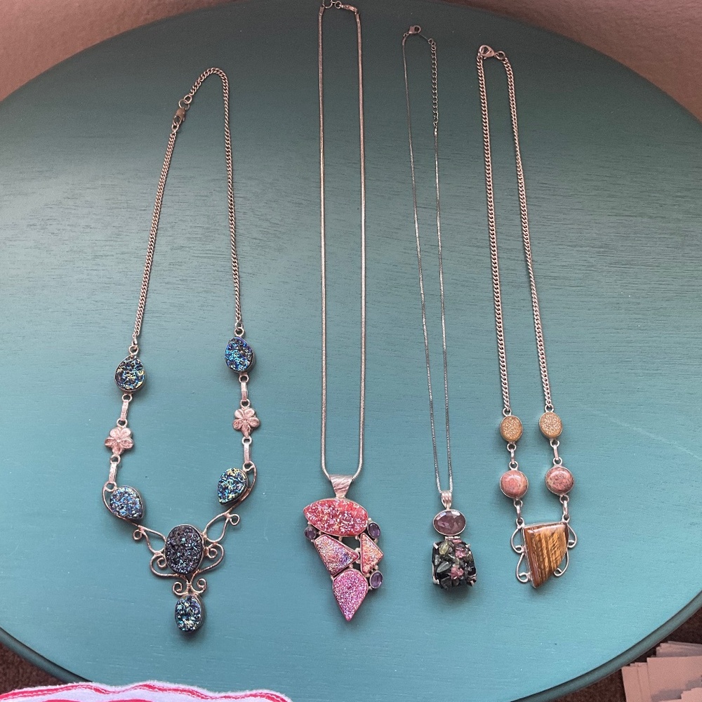 Druzey Womens necklaces, pink, tan, black.